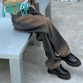 Lunivop Woman Wide Leg Jeans Tie-Dyed Denim Wash Pants Trousers Patchwork Cozy Daily Vintage