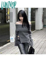 Lunivop Woman Wool Sweater Slash Neck Pullover Off Shoulder Cashmere Long Sleeve Top Casual New