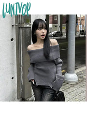 Lunivop Woman Wool Sweater Slash Neck Pullover Off Shoulder Cashmere Long Sleeve Top Casual New