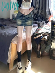 Lunivop Women 2000S Aesthetic Japanese Harajuku Mini Jean Skirt Shorts Gyaru Denim Micro Y2K