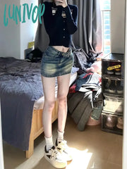 Lunivop Women 2000S Aesthetic Japanese Harajuku Mini Jean Skirt Shorts Gyaru Denim Micro Y2K