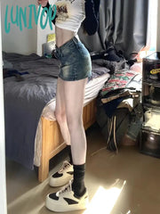 Lunivop Women 2000S Aesthetic Japanese Harajuku Mini Jean Skirt Shorts Gyaru Denim Micro Y2K