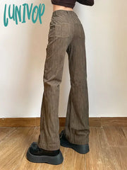 Lunivop Women American Vintage Baddie Style Lace Up Cargo Pants Grunge High Waist Straight Leg