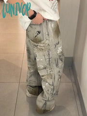Lunivop Women American Vintage Trashy Y2K Japanese Streetwear Baggy Denim Pants Long Trousers 2000S