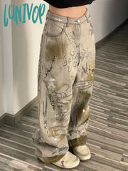 Lunivop Women American Vintage Trashy Y2K Japanese Streetwear Baggy Denim Pants Long Trousers 2000S