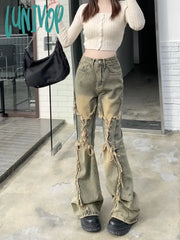 Lunivop Women Baggy Blue Ripped Jeans Vintage Aesthetic Cowboy Pants Harajuku Denim Trouser