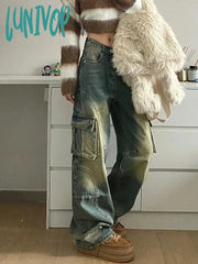 Lunivop Women Baggy Japanese Jeans Harajuku Trashy Y2K Streetwear Cargo Denim Pants 2000S American