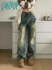 Lunivop Women Baggy Japanese Jeans Harajuku Trashy Y2K Streetwear Cargo Denim Pants 2000S American