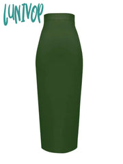 Lunivop Women Candy Color Sexy Neon Green Pink Orange Yellow Midi Knee Length Bandage Skirt