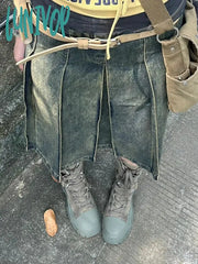Lunivop Women Casual 2000S Harajuku Fashion Jean Midi Skirt Denim Pleated A-Line Skirts Dark