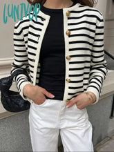 Lunivop Women Casual Striped Sweater Winter Fashion Single Breasted Knit Short Cardigan Female