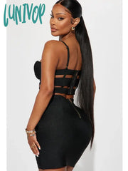Lunivop Women Celebrity Sexy Cut Out Buckles Black White Mini Bodycon Bandage Skirt Set Elegant