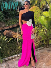 Lunivop Women Celebrity Sexy One Shoulder Patchwork Beading Maxi Long Bodycon Bandage Dress Elegant