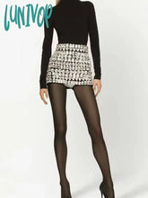 Lunivop Women Celebrity Sexy Rhinestone Beading Black Stretchy Bandage Shorts Bodycon Elastic