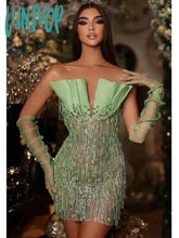 Lunivop Women Celebrity Sexy Strapless Backless Mesh Beading Mini Green Gowns Dress 2024 Elegant