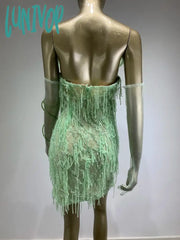 Lunivop Women Celebrity Sexy Strapless Backless Mesh Beading Mini Green Gowns Dress 2024 Elegant