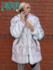 Lunivop Women Chic Tie Dyed Thicken Plush Coat Fashion Turn-Down Collar Long Sleeved Pockets