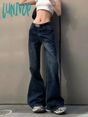 Lunivop Women Classical Gyaru Japanese Jeans Harajuku Y2K Streetwear Low Rise Flare Denim Pants