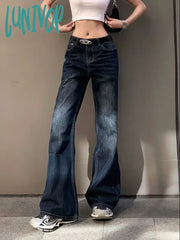 Lunivop Women Classical Gyaru Japanese Jeans Harajuku Y2K Streetwear Low Rise Flare Denim Pants