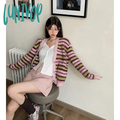 Lunivop Women Clothing Vintage Knitting Sweater Pink Chic Long Sleeve Casual Grey Fashion