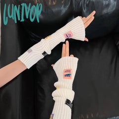Lunivop Women Cute Arm Warmer Colorful Letter Label Y2K Girl Covers Warm Harajuku Cuffs Knitted