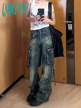Lunivop Women Dark Academia American Vintage Fashion Grunge Wide Leg Jean Harajuku Trashy Y2K