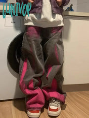 Lunivop Women Dark Academia Japanese Baggy Jeans Harajuku Goth Trashy Y2K Streetwear Graffiti Denim