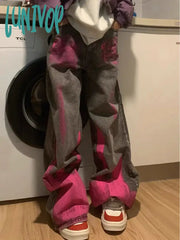 Lunivop Women Dark Academia Japanese Baggy Jeans Harajuku Goth Trashy Y2K Streetwear Graffiti Denim