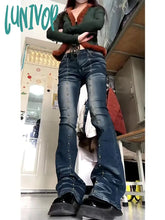 Lunivop Women Dark Academia Japanese Goth Y2K Streetwear Slim Low Rise Flare Denim Pants Bell
