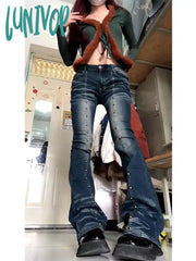 Lunivop Women Dark Academia Japanese Goth Y2K Streetwear Slim Low Rise Flare Denim Pants Bell