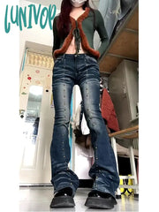 Lunivop Women Dark Academia Japanese Goth Y2K Streetwear Slim Low Rise Flare Denim Pants Bell