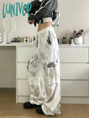 Lunivop Women Design Low Rise Denim Pants Hip-Pop Straight Leg Long Trousers American Vintage Gyaru