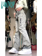 Lunivop Women Design Low Rise Denim Pants Hip-Pop Straight Leg Long Trousers American Vintage Gyaru