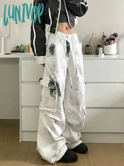 Lunivop Women Design Low Rise Denim Pants Hip-Pop Straight Leg Long Trousers American Vintage Gyaru