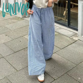 Lunivop Women Drawstring Waistband Loose Wide Leg Pants Striped Print Long Baggy Casual Lounge