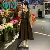Lunivop Women Dress Long Sleeve Elegant Patchwork One-Piece Preppy Style New Korean Fashion Office