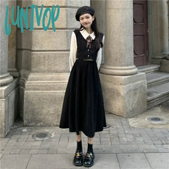 Lunivop Women Dress Long Sleeve Elegant Patchwork One-Piece Preppy Style New Korean Fashion Office
