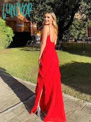 Lunivop Women Elegant Deep V Neck Maxi Dress Sexy Ruffles Backless Party Club Dresses Fashion