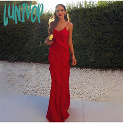 Lunivop Women Elegant Deep V Neck Maxi Dress Sexy Ruffles Backless Party Club Dresses Fashion