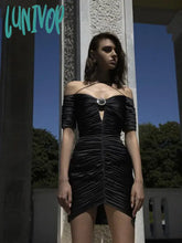 Lunivop Women Elegant High Quality Sexy Off The Shoulder Ruched Satin Short Sleeve Backless Cutout