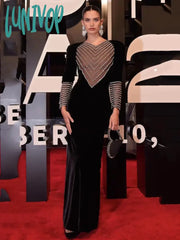 Lunivop Women Elegant Luxury Long Sleeve Mesh Patchwork Diamond Bodycon Bandage Dress Vestidos De