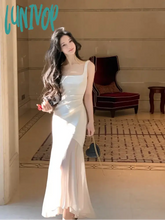 Lunivop Women Elegant Luxury Party Prom Midi Dress Summer Solid Irregular Mesh Straps Princess