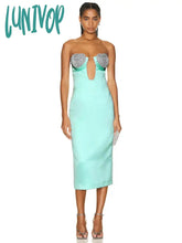 Lunivop Women Elegant Luxury Sexy Strapless Backless Rhinestone Diamonds Bodycon Bandage Dress