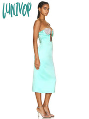 Lunivop Women Elegant Luxury Sexy Strapless Backless Rhinestone Diamonds Bodycon Bandage Dress