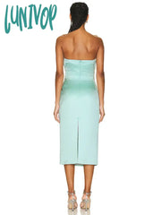 Lunivop Women Elegant Luxury Sexy Strapless Backless Rhinestone Diamonds Bodycon Bandage Dress