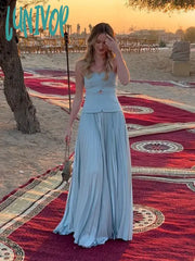 Lunivop Women Elegant Strapless Pleated Maxi Dress Fashion Backless Sleeveless Chest Wrapping