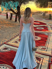 Lunivop Women Elegant Strapless Pleated Maxi Dress Fashion Backless Sleeveless Chest Wrapping