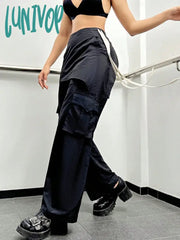 Lunivop Women Fashion Chic Bodycon Skirt 2 In 1 Pants Street High Waist Flap Pocket Side Cargo