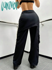 Lunivop Women Fashion Chic Bodycon Skirt 2 In 1 Pants Street High Waist Flap Pocket Side Cargo
