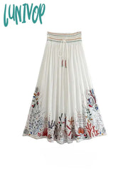 Lunivop Women Fashion New 2Pcs Casual Cotton Embroidered Loose Top + Cotton Midi Skirt Sexy Tops